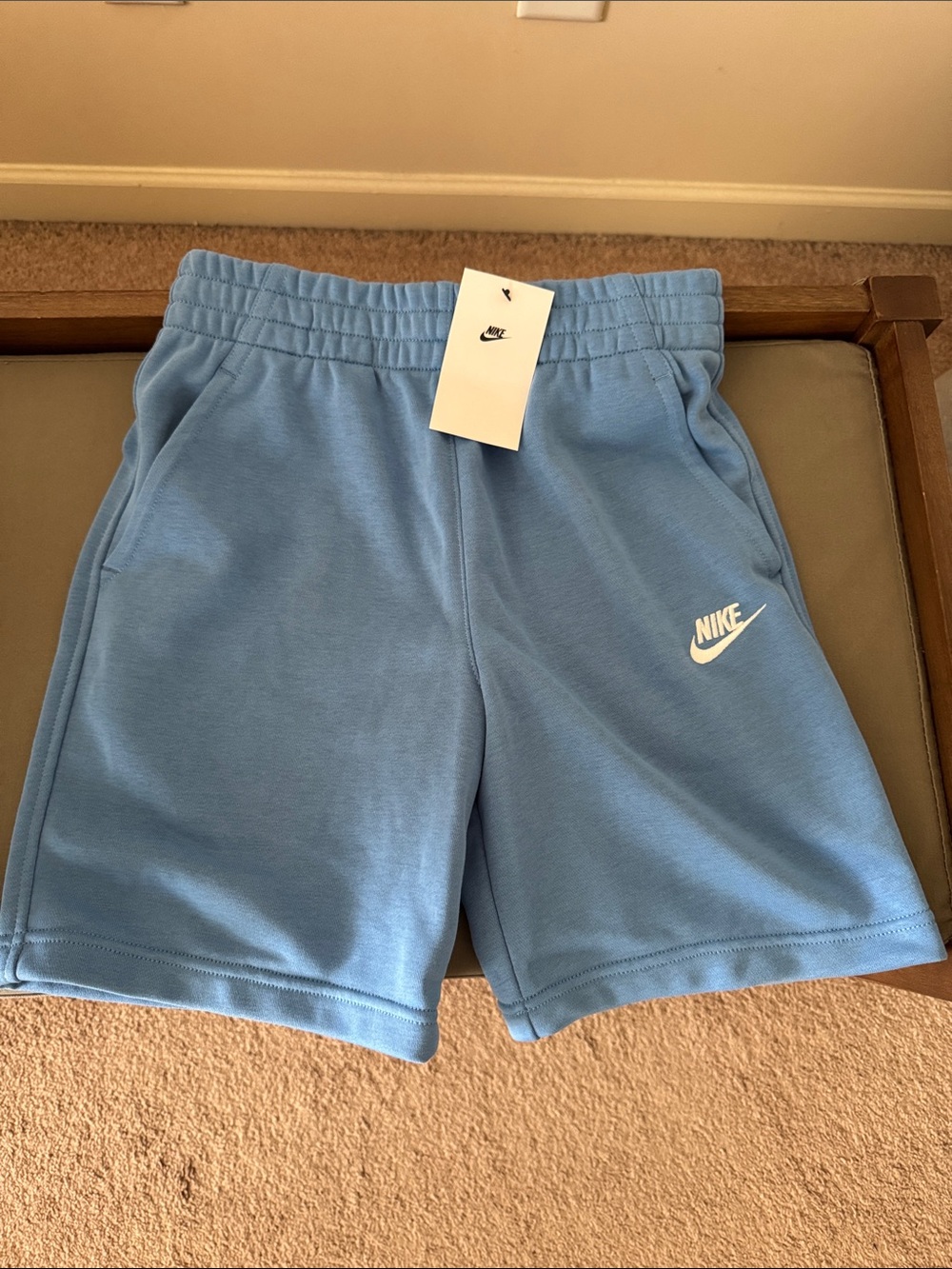 Nike Light Blue Athletic Fleece Shorts with White Swoosh